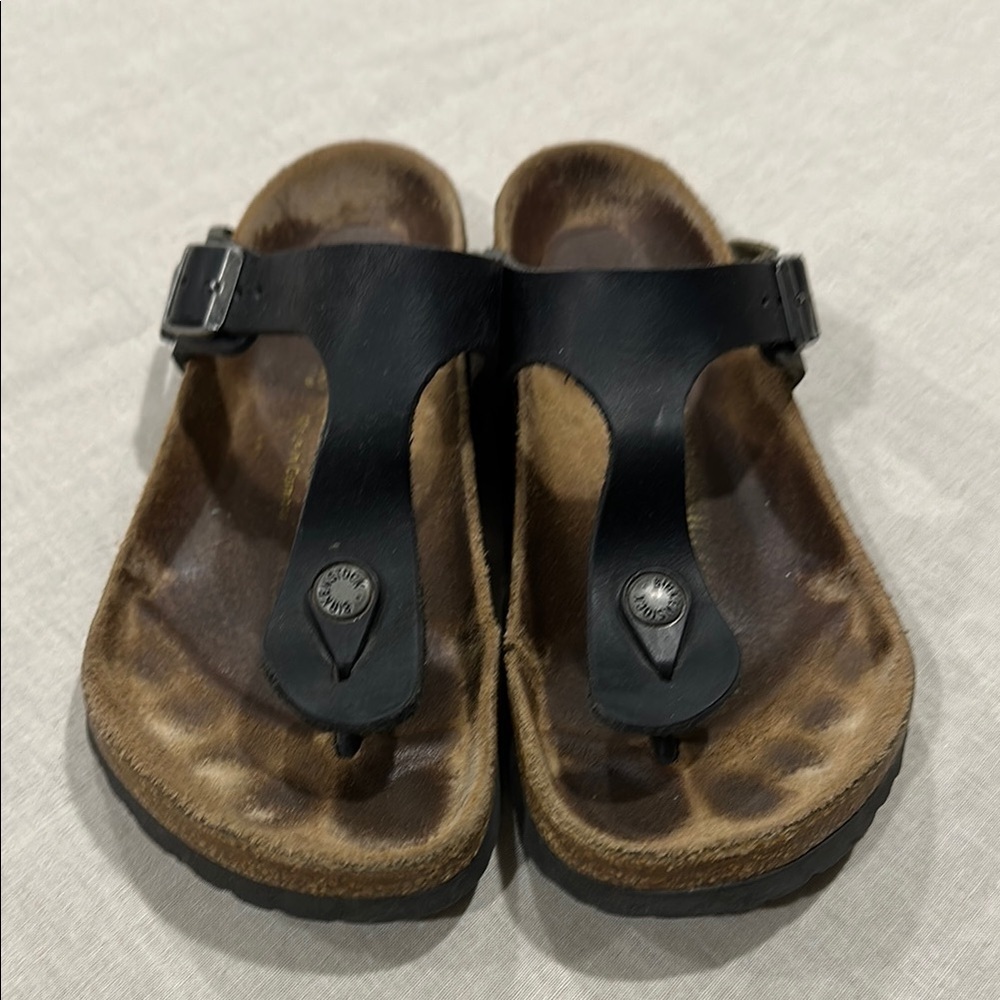 Birkenstock Black Leather Sandals with Cork Sole